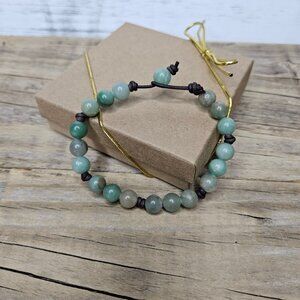 Handmade Amazonite Beaded Leather Minimalist Stack Bracelet